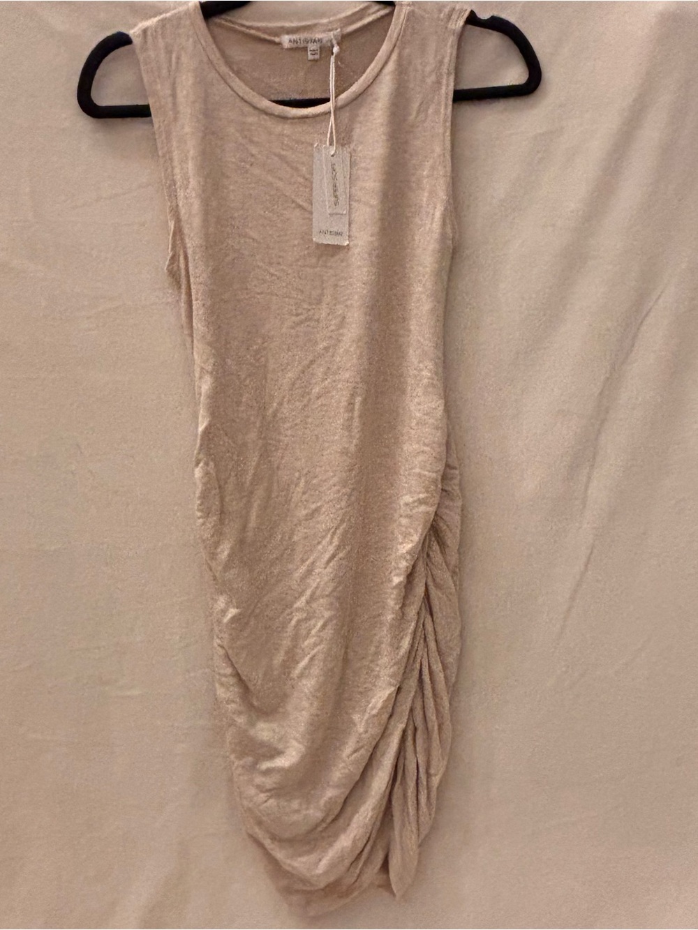 NWT Antistar Super Soft Ruched Mini Dress in Beige (S)